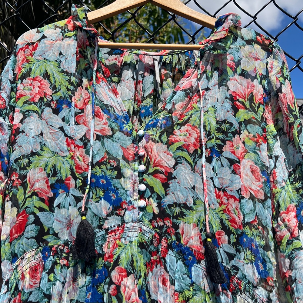 Anthropologie The Marais Printed Chiffon Maxi Dress Floral Boho Long Sleeve XL - Picture 4 of 8